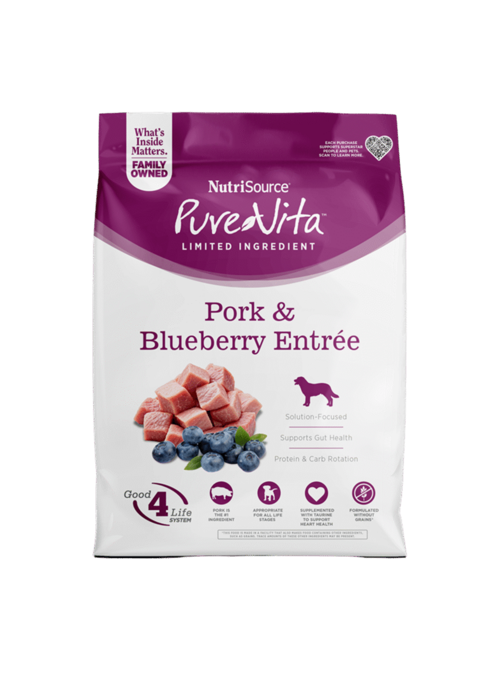 nutri source Nourriture sèche pour chien | Porc et bleuets | Sans grains | Pure-Vita