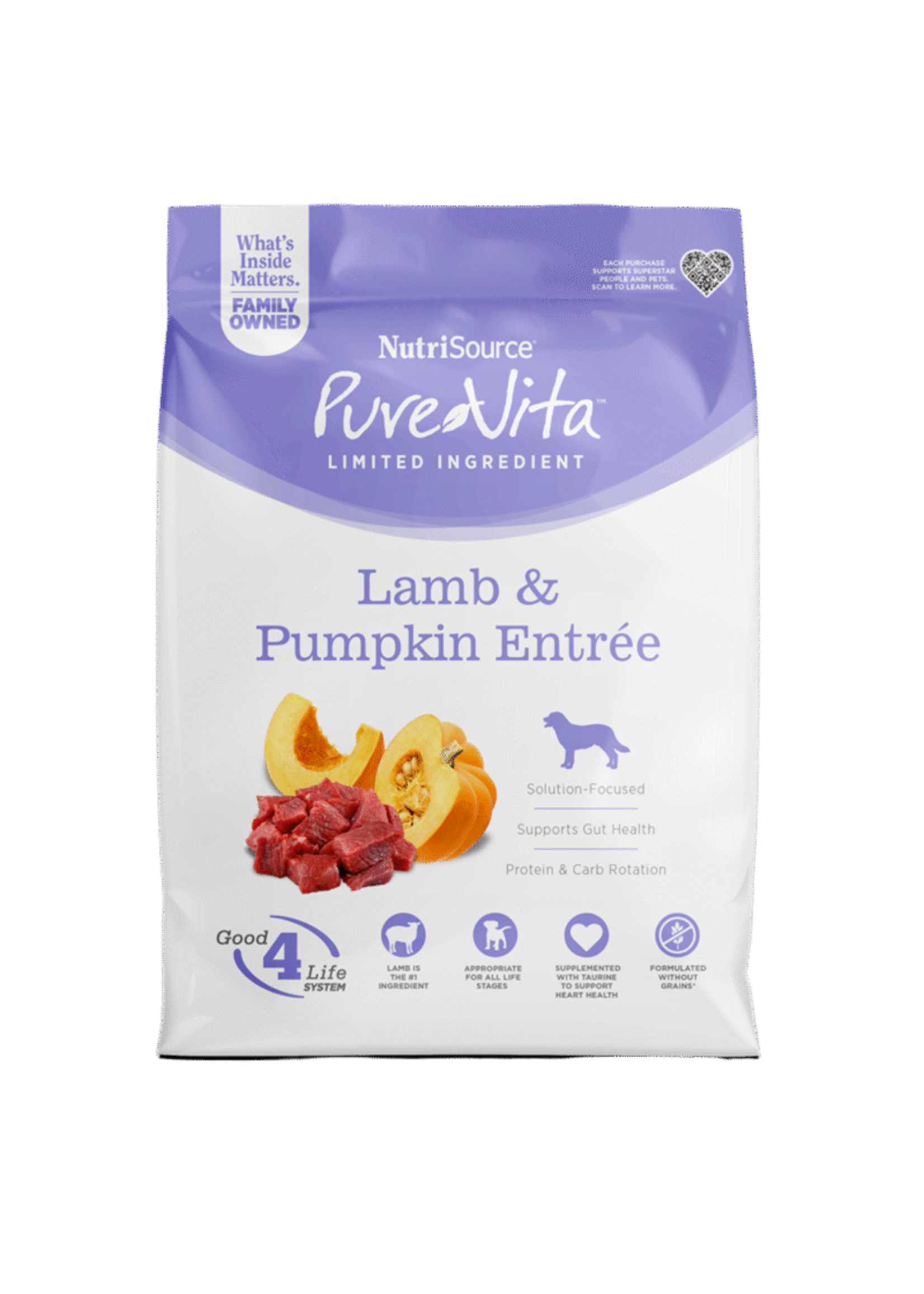 nutri source Nourriture sèche pour chien | Agneau et citrouille | Sans grains | Pure-Vita