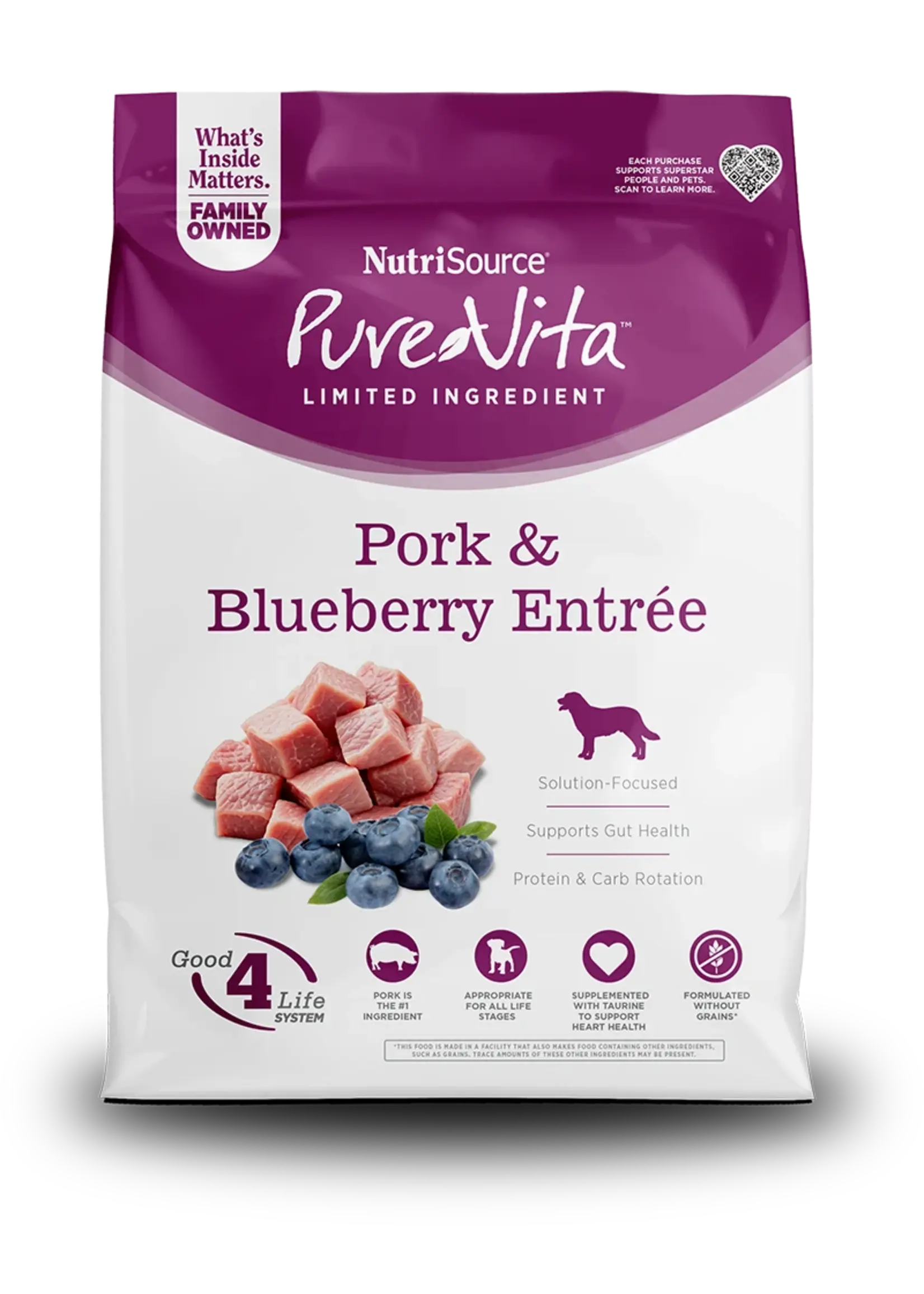 nutri source Nourriture sèche pour chien | Porc et bleuets | Sans grains | Pure-Vita, 1.81kg
