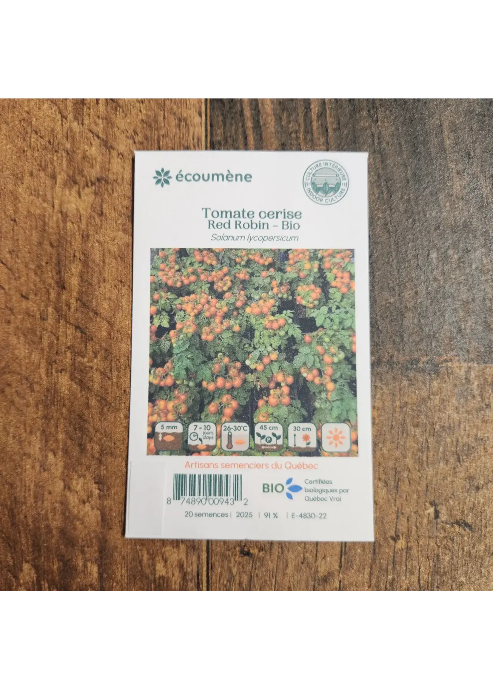 Les jardins de l'écoumène Tomate Cerise, Red Robin- bio