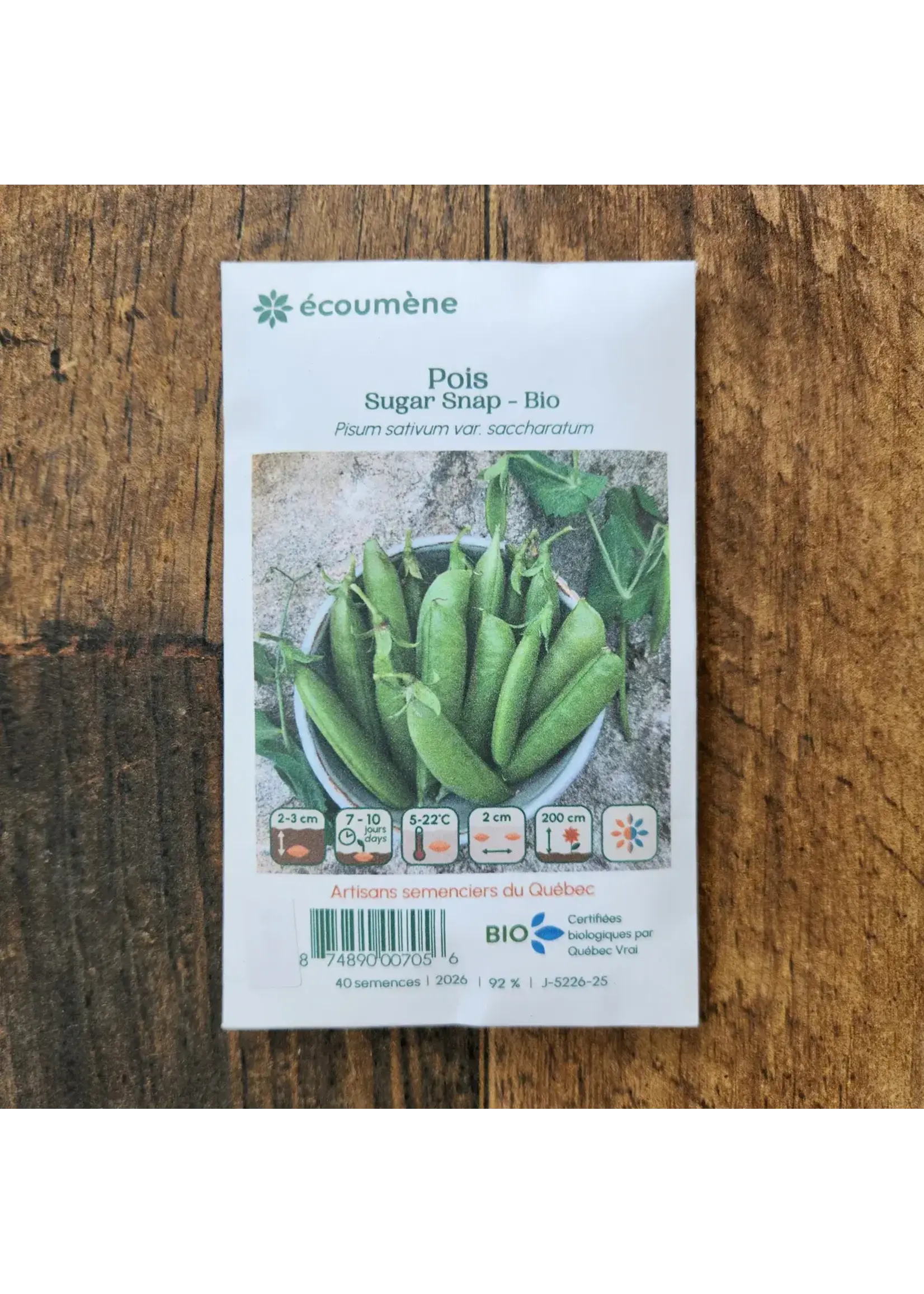 Les jardins de l'écoumène Pois 'Sugar Snap' - Bio