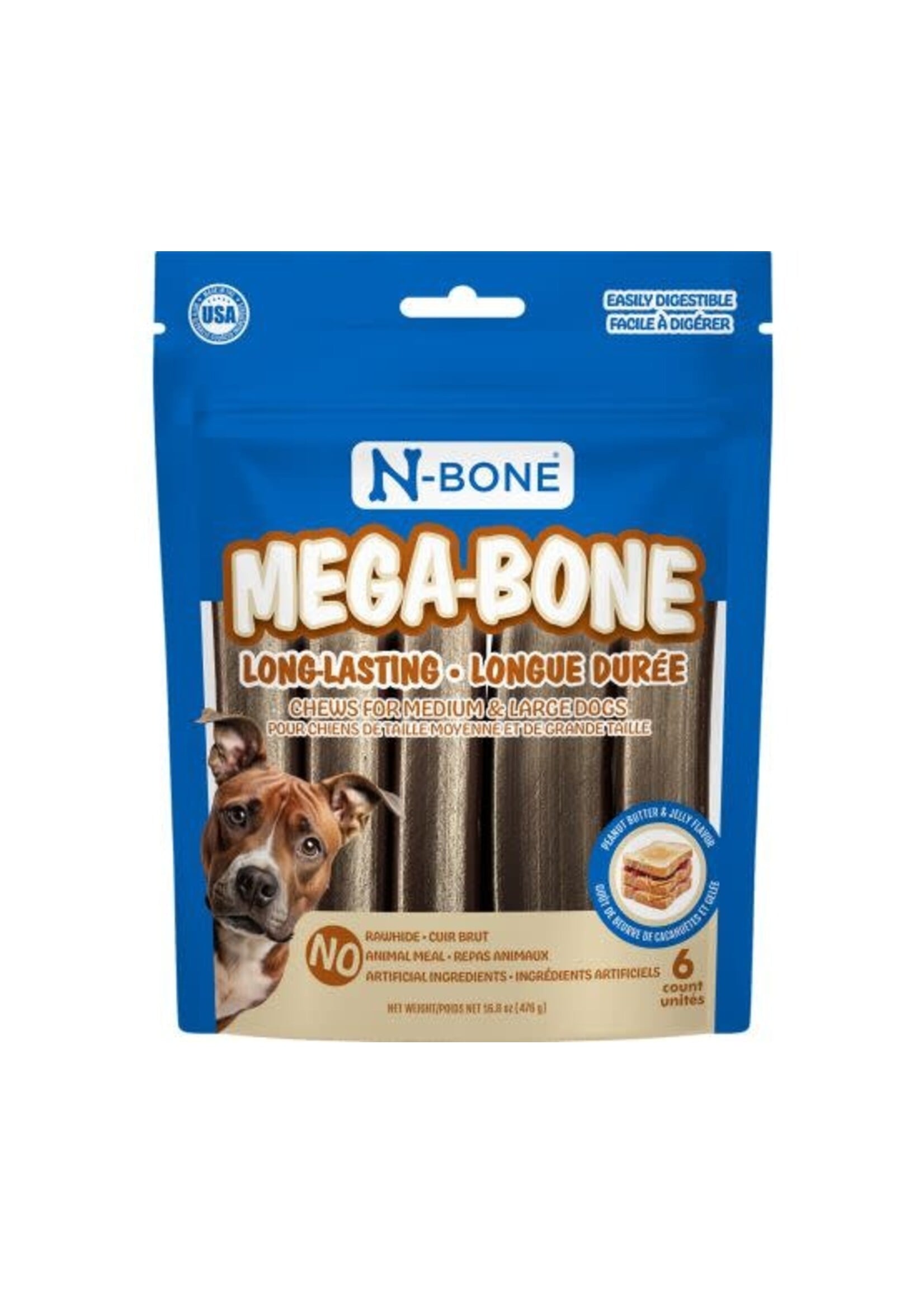 N-bone N-bone Mega-bone Bâtonnet à Mâcher Longue Durée, Beurre D'arachides & Gelée (pqt 6) 16.8oz
