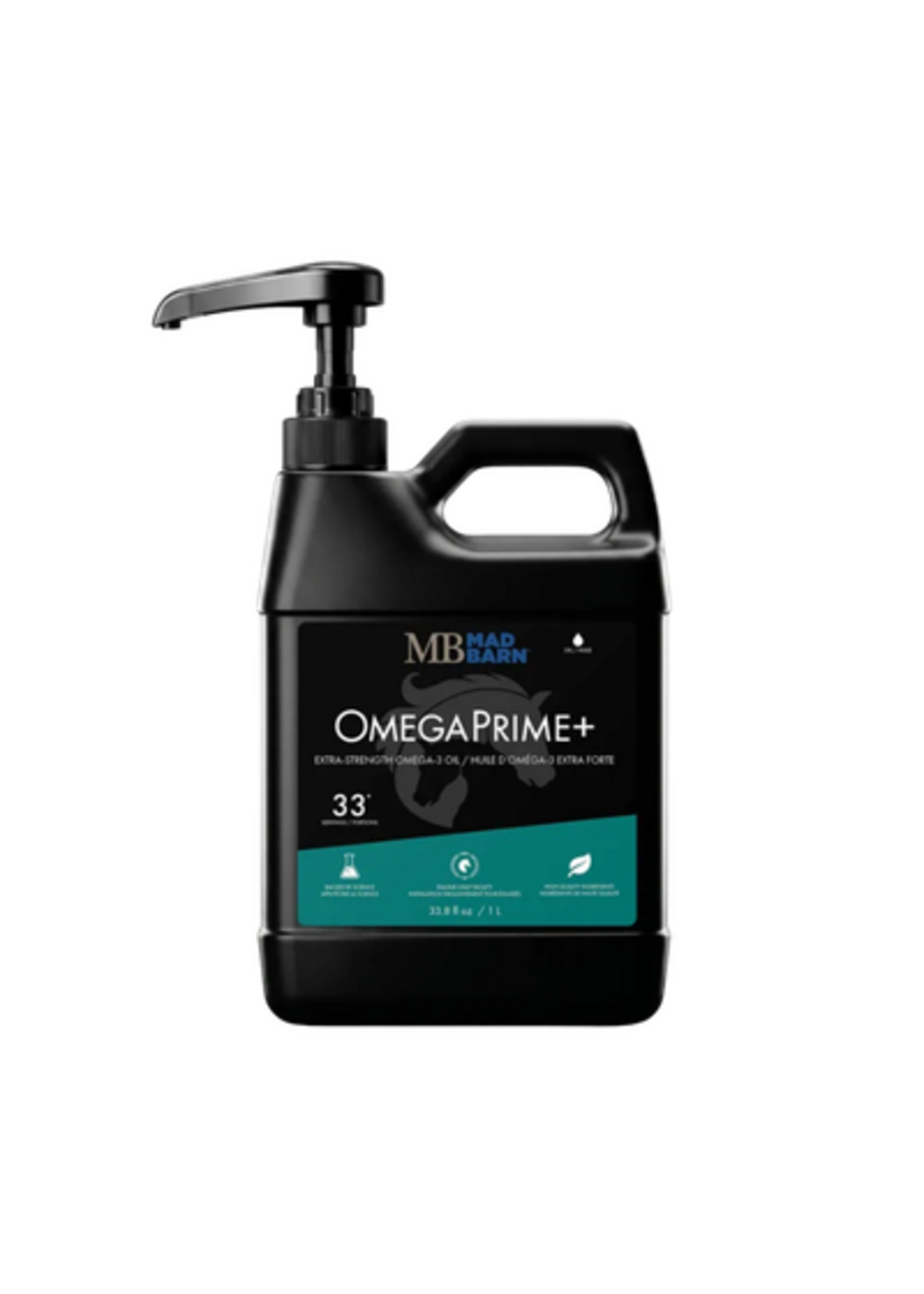 Mad Barn OmegaPrime+ | Supplément oméga-3 végétal + vitamine E | Cheval | Mad Barn, 3.8L