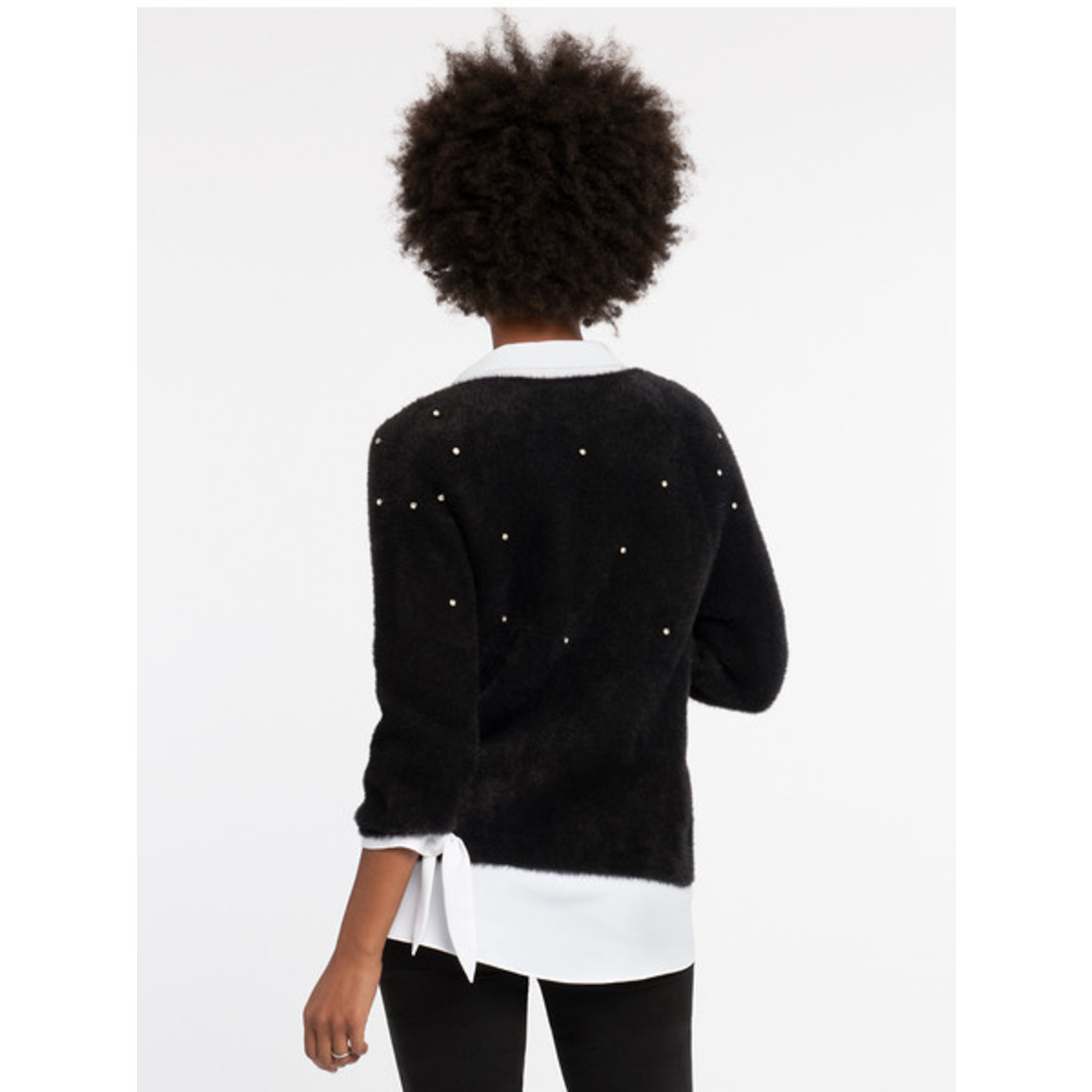 Black Fuzzy Cardigan w/ Rhinestone Embellishment