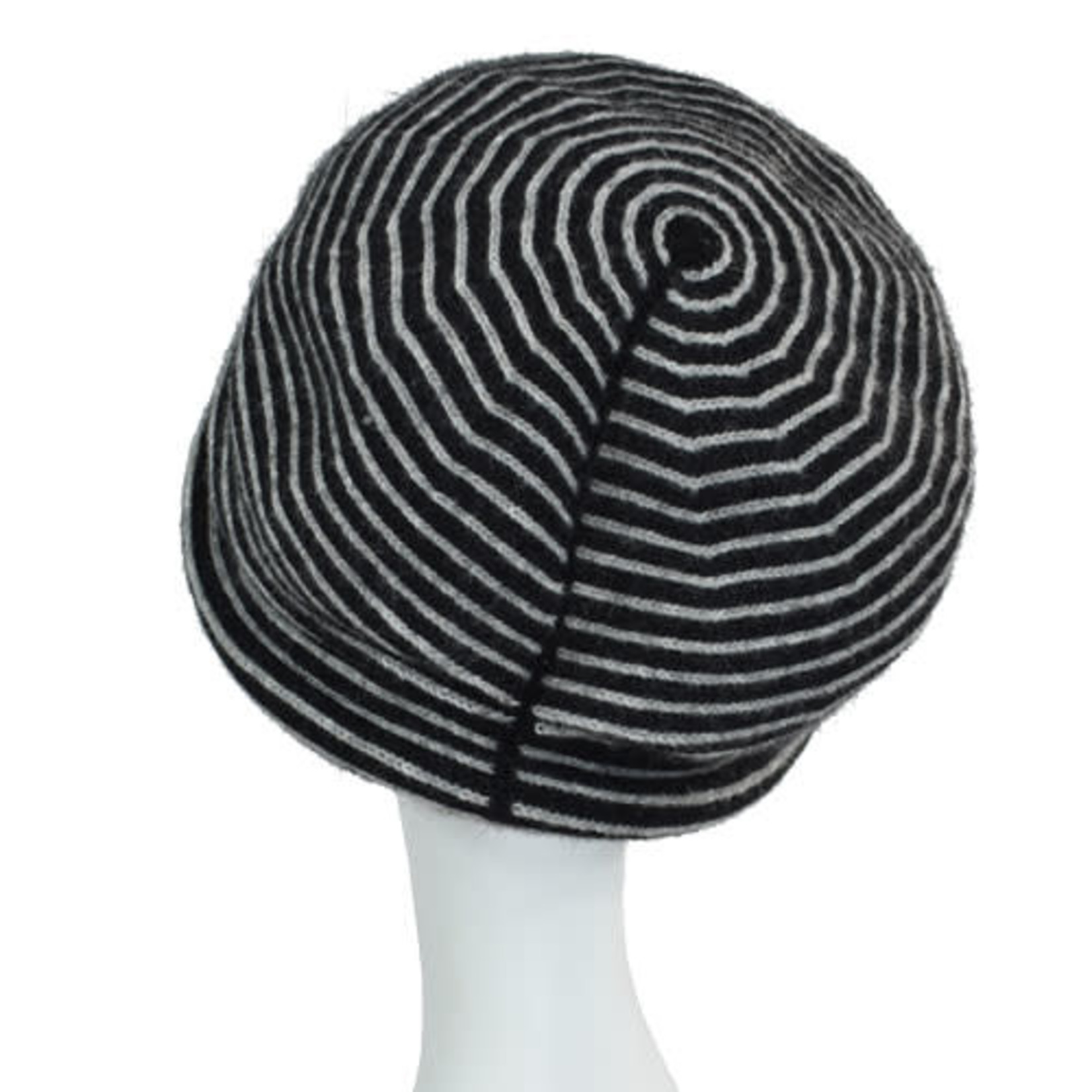 Esposito Wool Angora Striped Roll Brim Hat in Blk/Gray