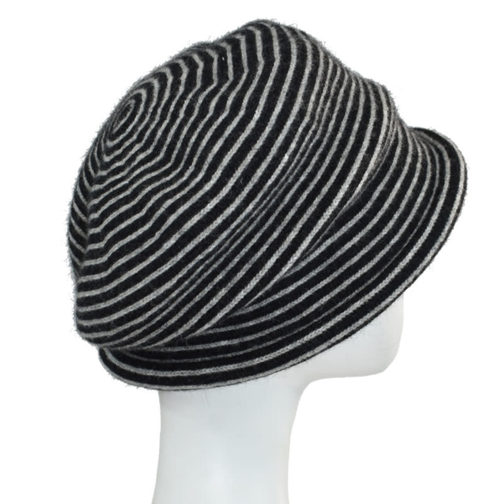 Esposito Wool Angora Striped Roll Brim Hat in Blk/Gray