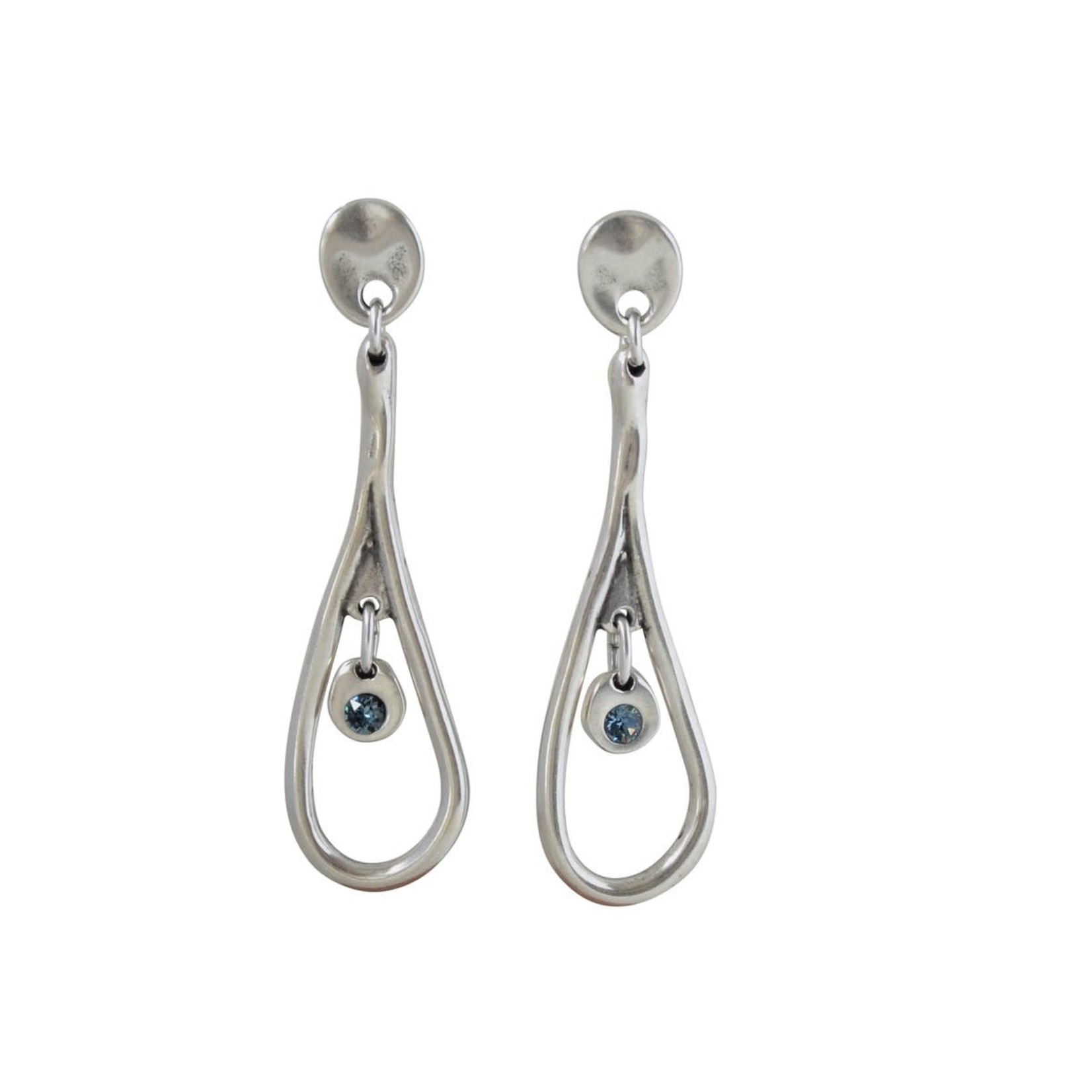 Earrings/Naya Long Silver Teardrop With Denim Blue Stone