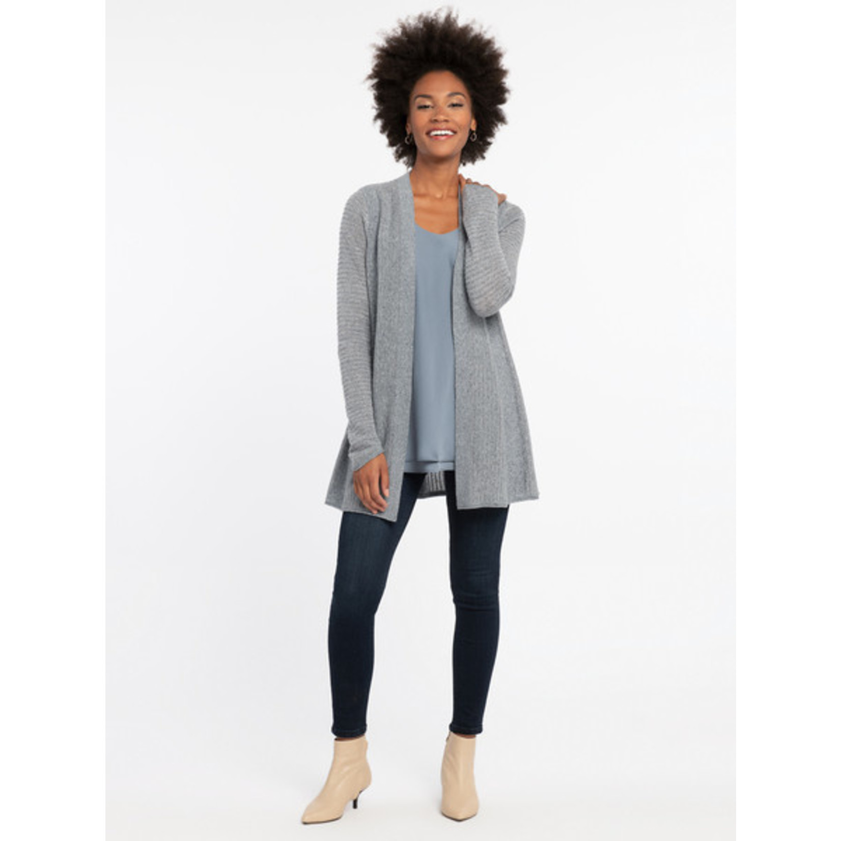 Long Cardigan in Slate and Silver Metallic