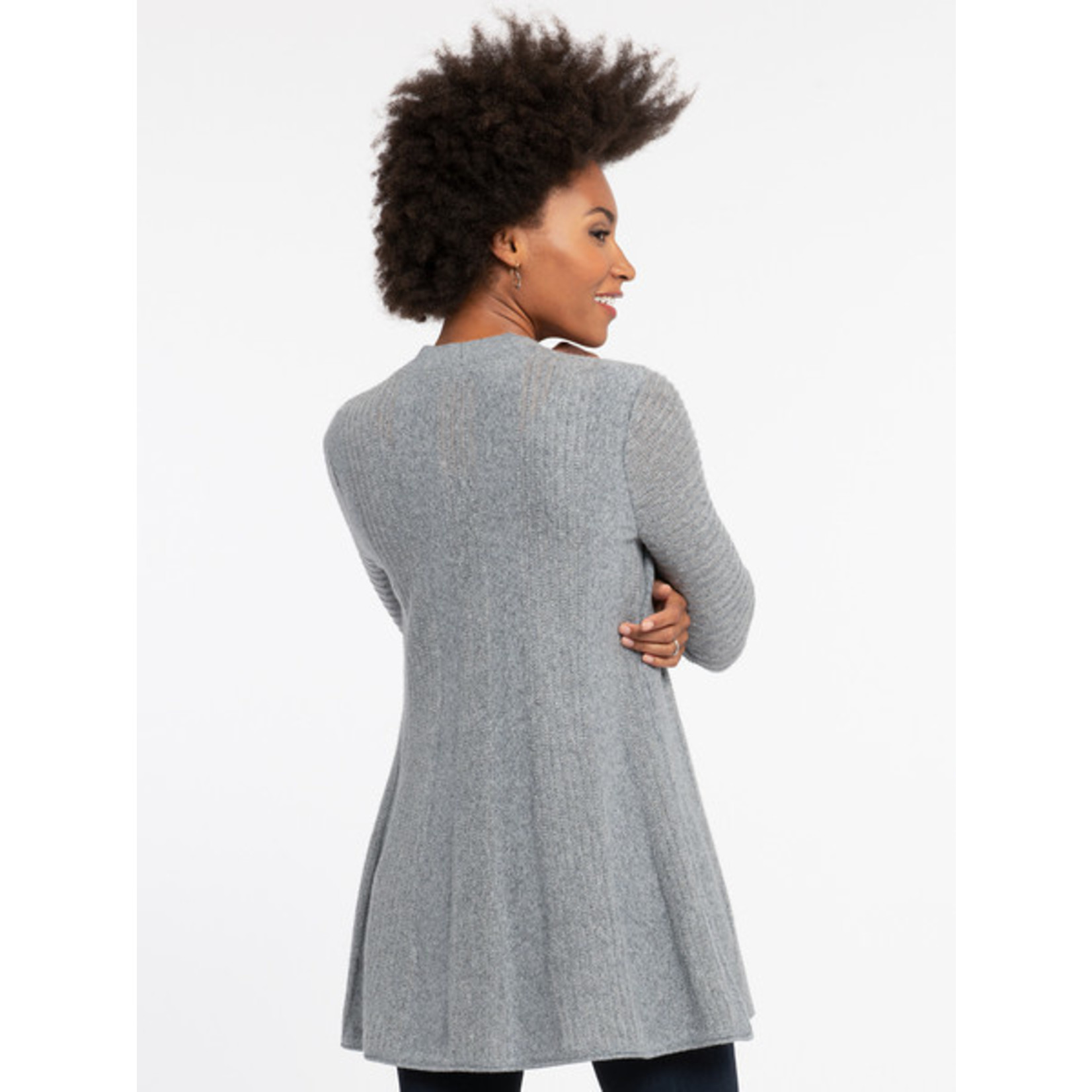 Long Cardigan in Slate and Silver Metallic