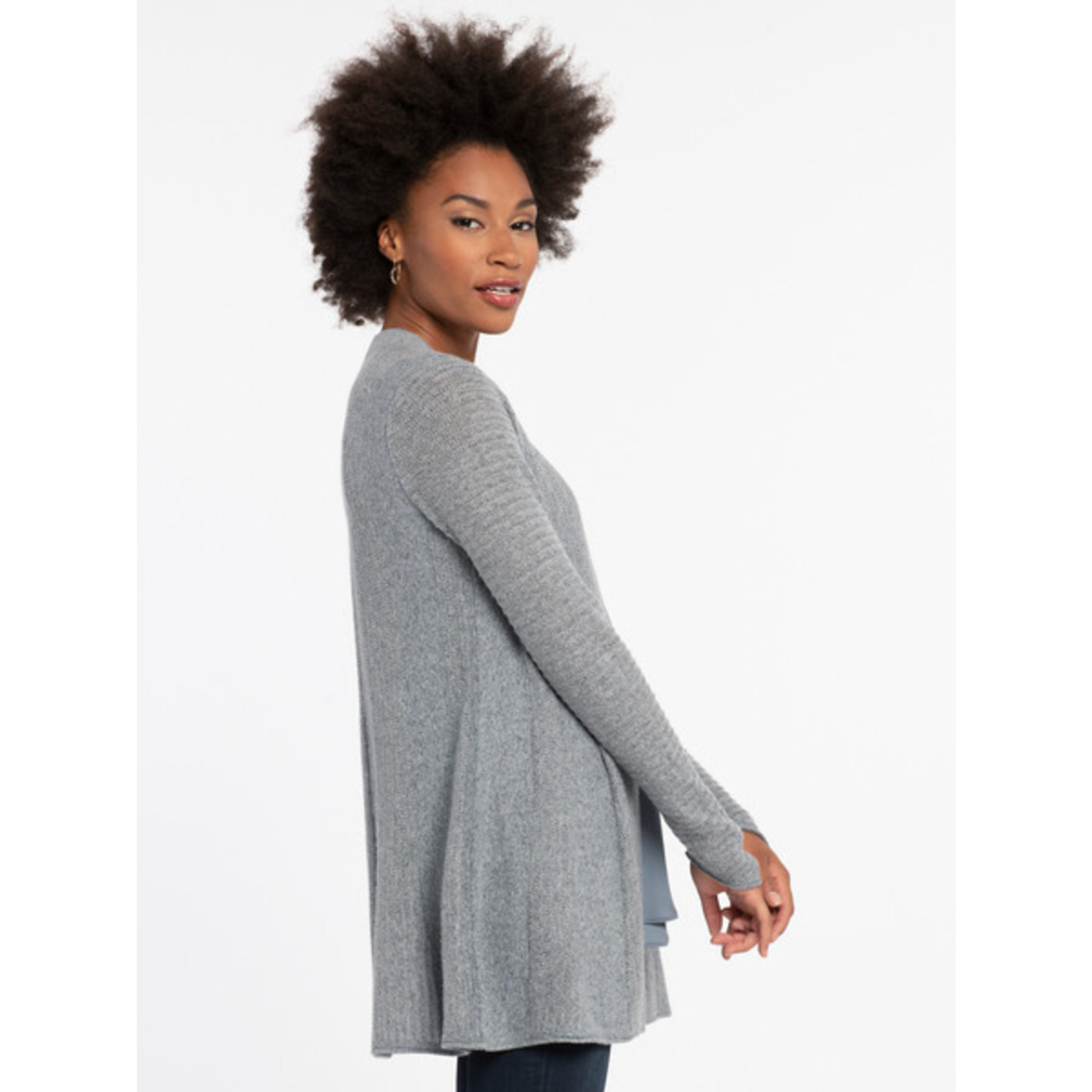 Long Cardigan in Slate and Silver Metallic