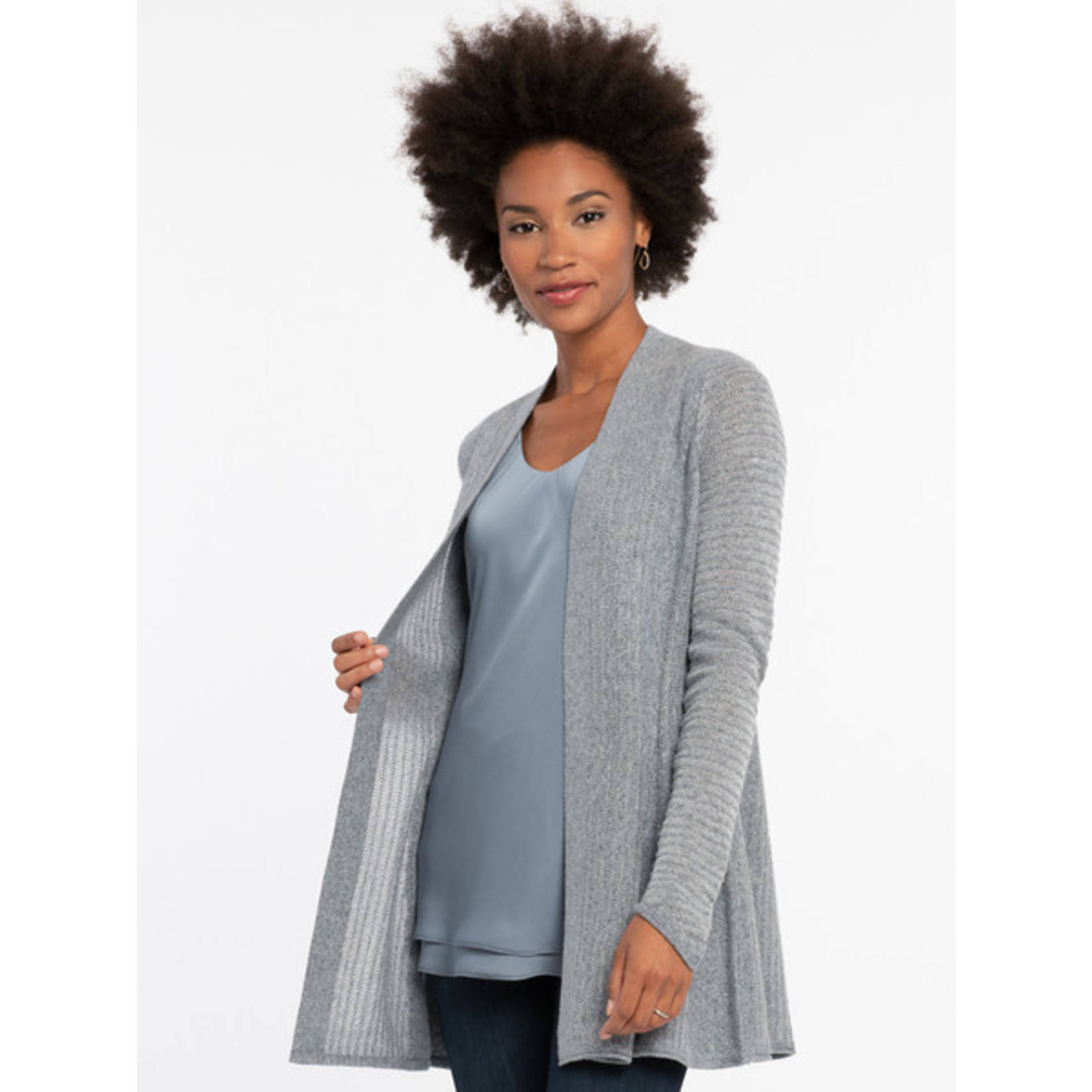 Nic+Zoe Long Cardigan in Slate and Silver Metallic