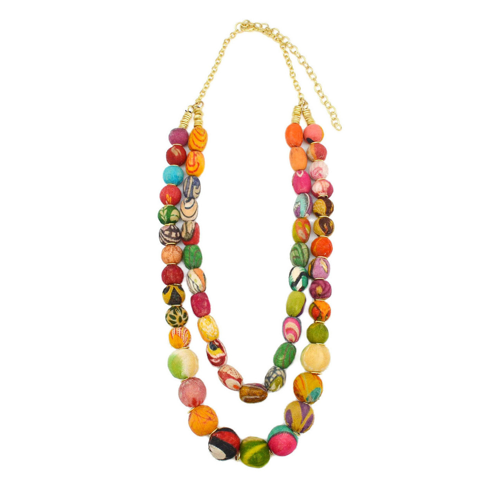 Necklace/ASHA 2 Strand Large Silk Saree Covered Beads 28”