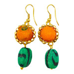 Earrings/Flower w/Silk Saree Covered Beads