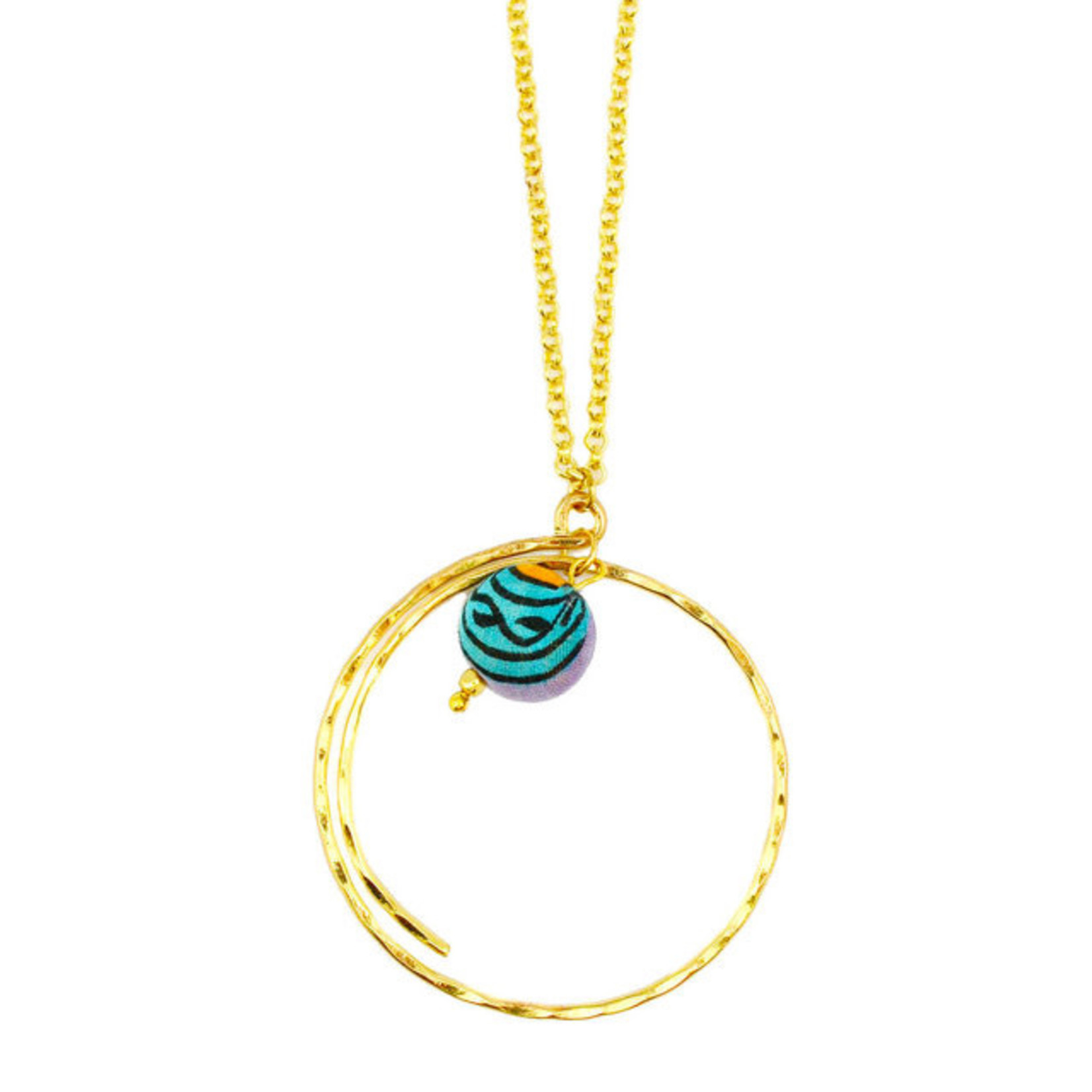 Necklace/Gold Circle w/ Single Silk Saree Covered Bead