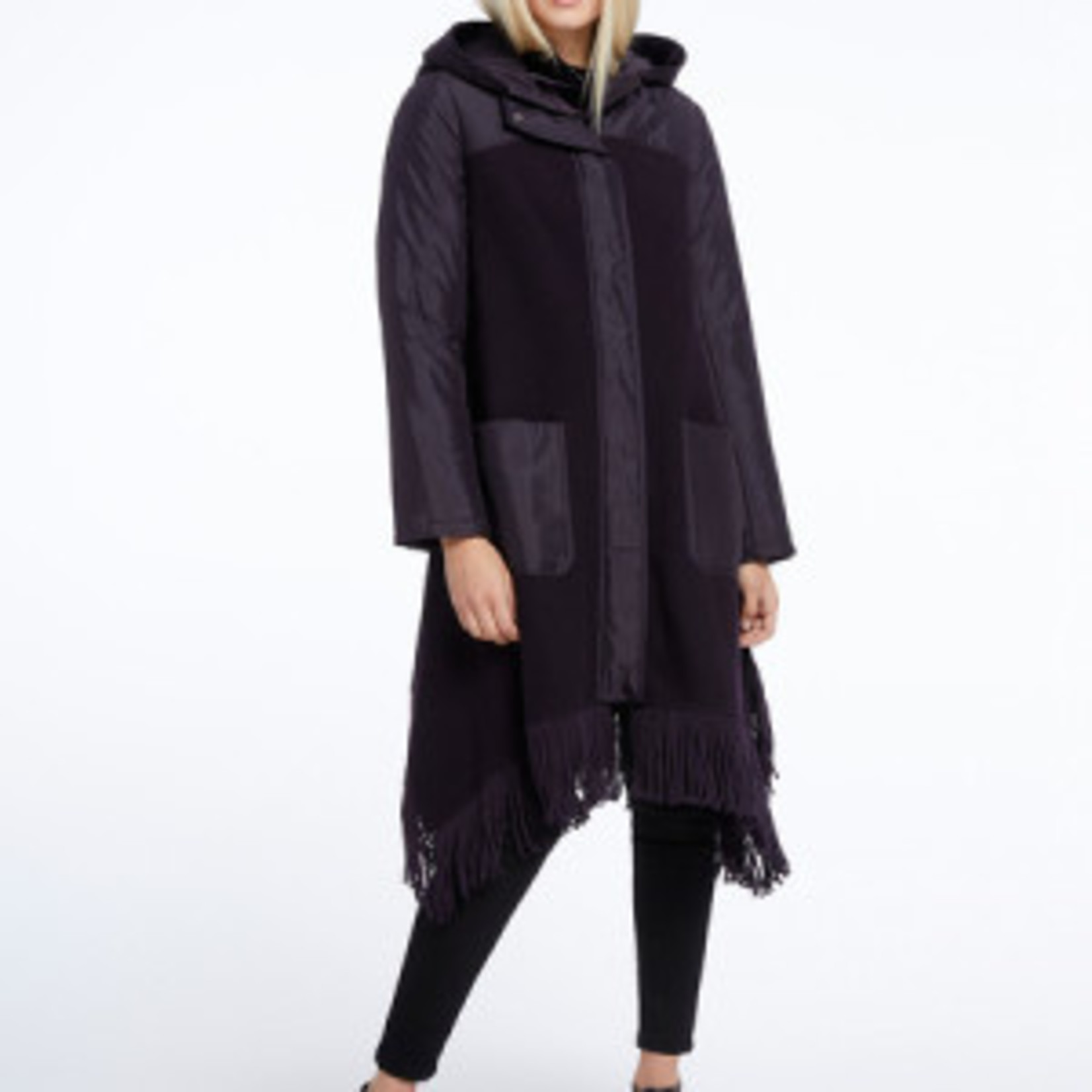 Nic+Zoe Catalyst Coat in Night Shade w/Textured Puffy Hood, Pockets/Fringe