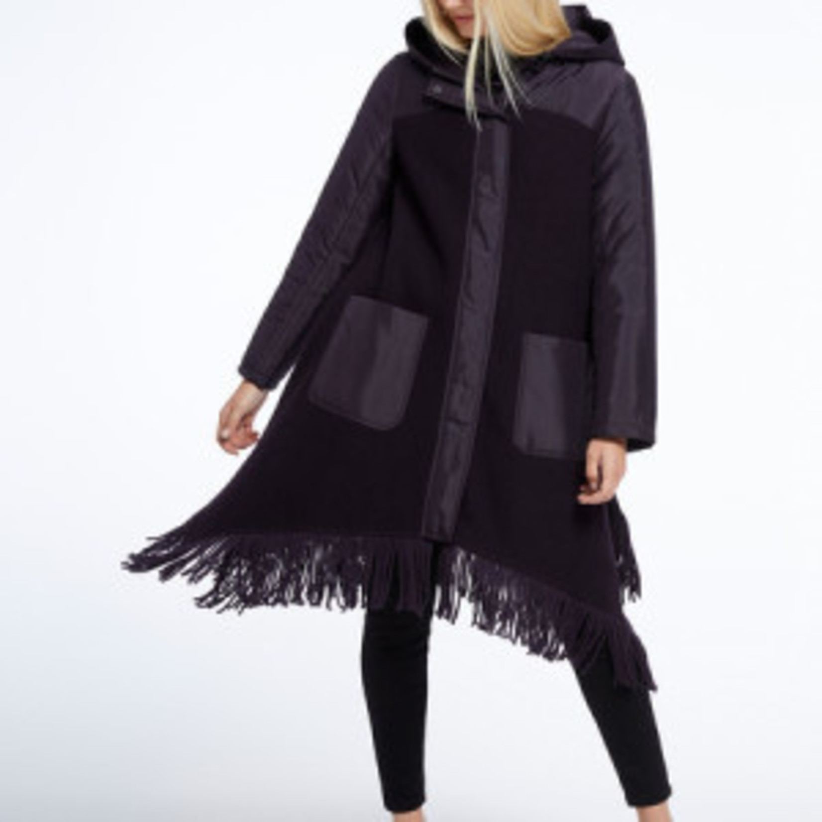 Nic+Zoe Catalyst Coat in Night Shade w/Textured Puffy Hood, Pockets/Fringe