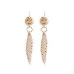 Gold Pleather Feather/Disc Earrings