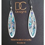 Illustrated Light Long Oval Silver & Giclee Disc Earrings in TurqPurpl