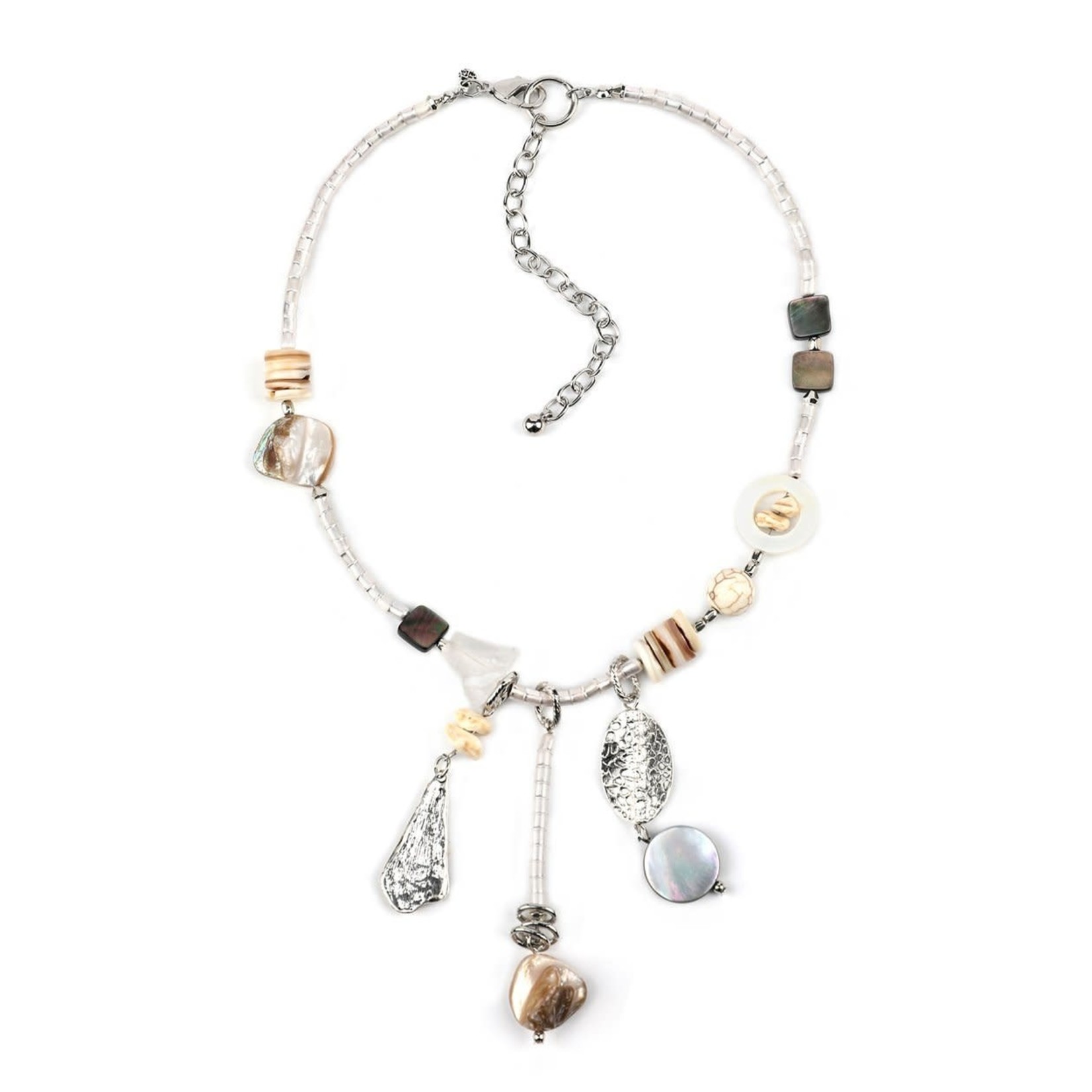 Treska Calypso Shell/Quartz/Metal Short Y Cluster Necklace