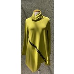 Chartreuse Asymmetrical Tunic w/ Cowl Neck and Black Grommet Trim