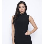 Black Silky Sleeveless Knit Top w/ Mock Turtleneck