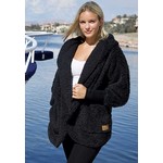 Nordic Beach Fuzzy Fleece Hooded Cardigan in Black Licorice