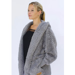 Nordic Beach Fuzzy Fleece Hooded Cardigan in Grey Kitten