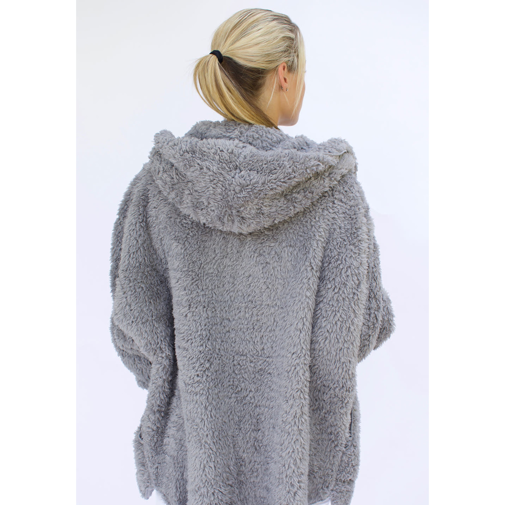 Nordic Beach Fuzzy Fleece Hooded Cardigan in Grey Kitten