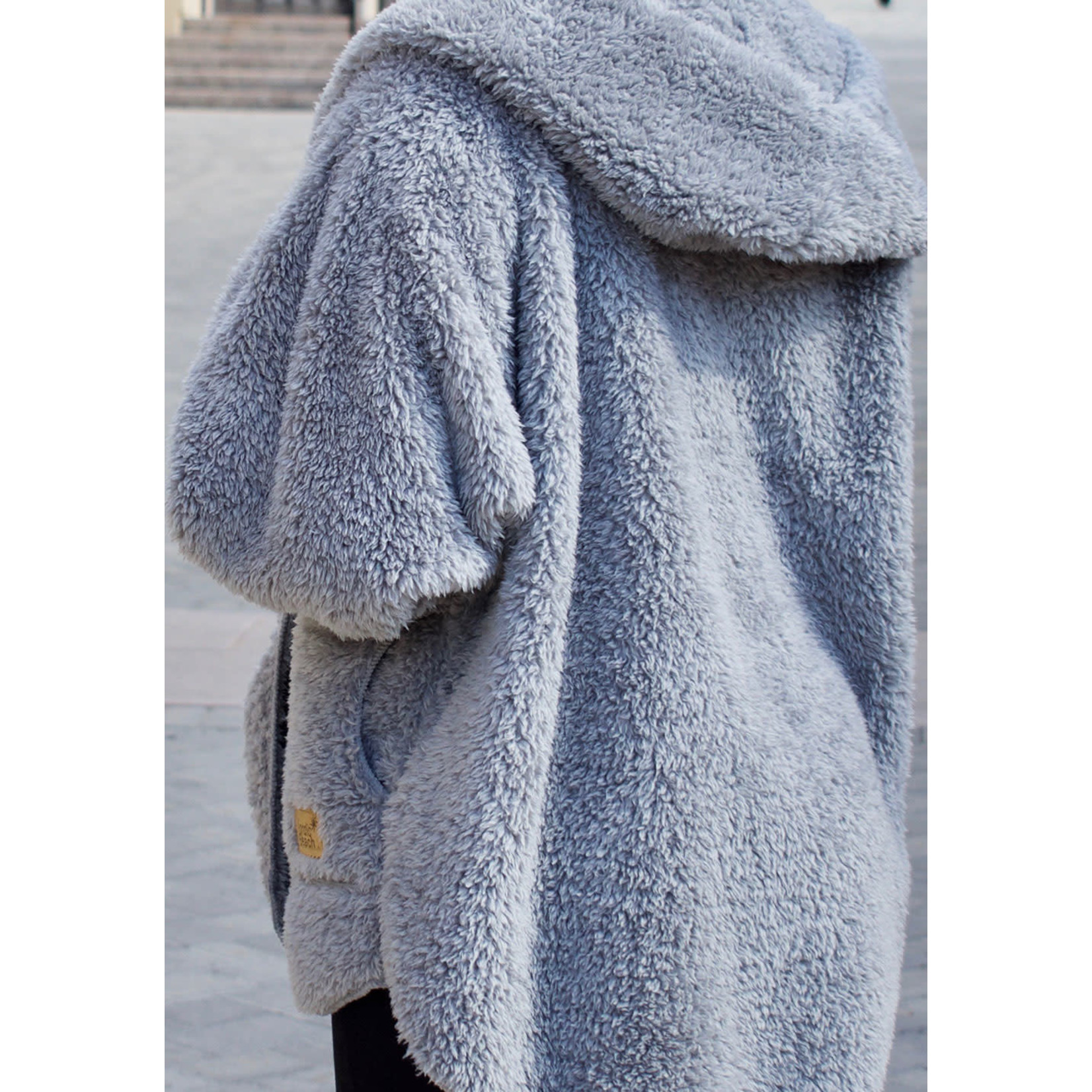 Nordic Beach Fuzzy Fleece Hooded Cardigan in Grey Kitten