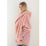 Nordic Beach Fuzzy Fleece Hooded Cardigan in Blush Wine
