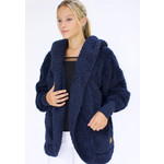Nordic Beach Fuzzy Fleece Hooded Cardigan in Midnight Navy