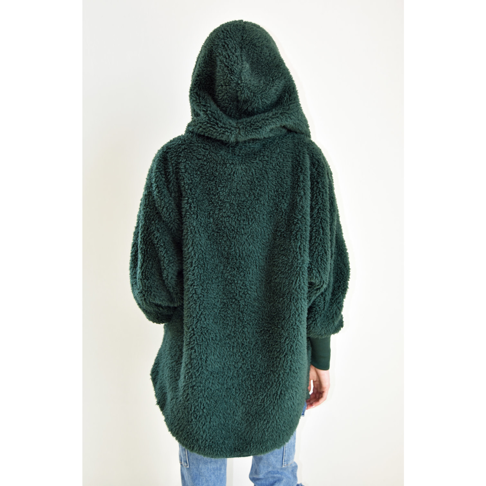 Nordic Beach Fuzzy Fleece Hooded Cardigan in Emerald Forest
