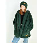 Nordic Beach Fuzzy Fleece Hooded Cardigan in Emerald Forest