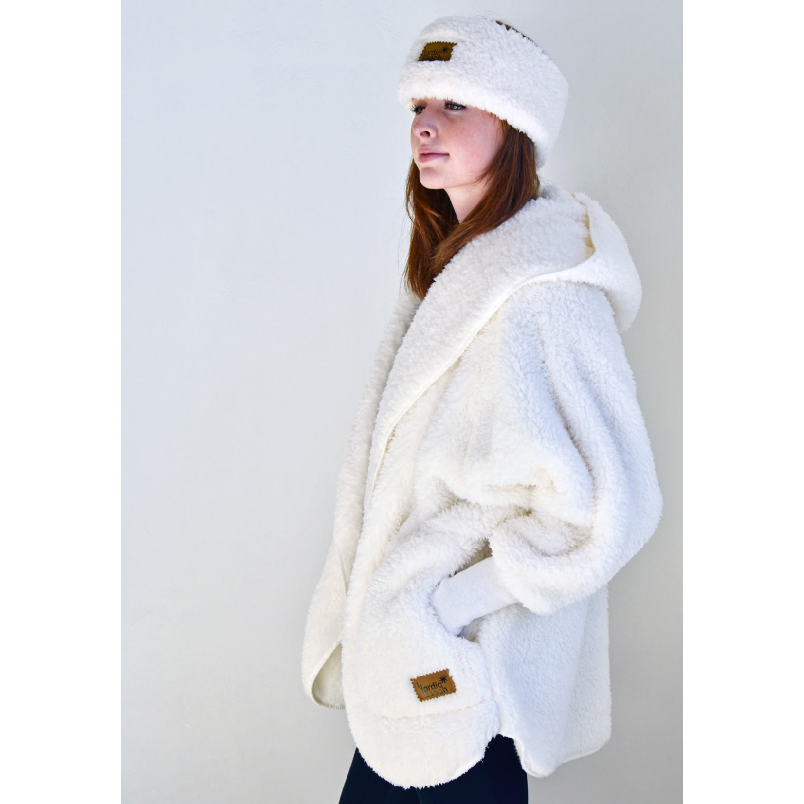 Nordic Beach Fuzzy Fleece Hooded Cardigan in Nordic Snow