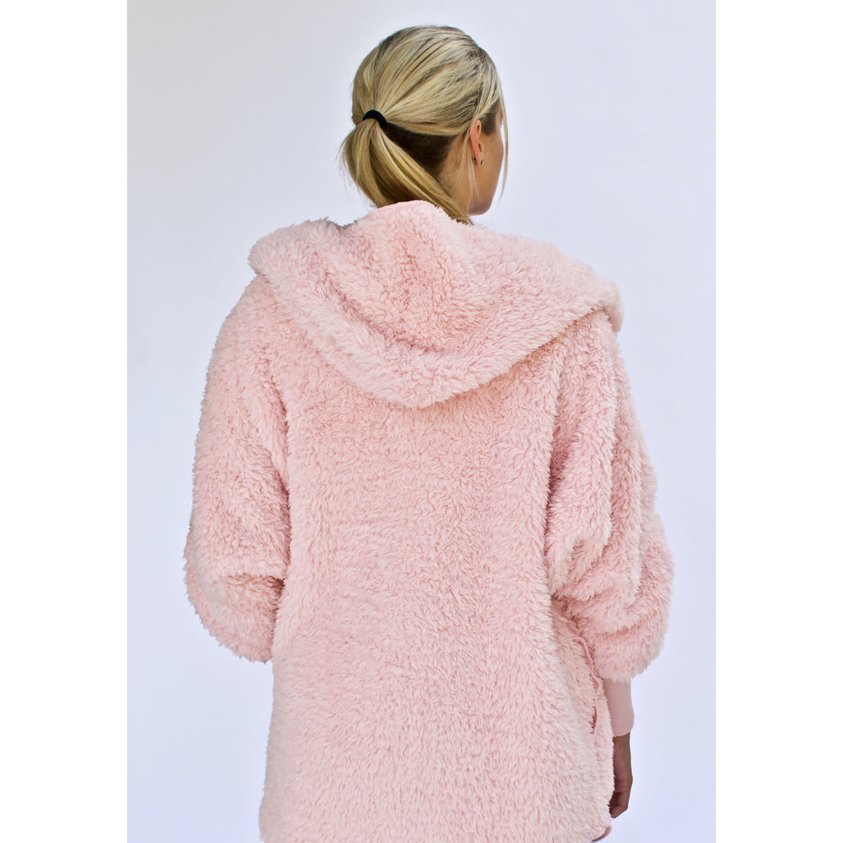 Nordic Beach Fuzzy Fleece Hooded Cardigan in Pink Heaven