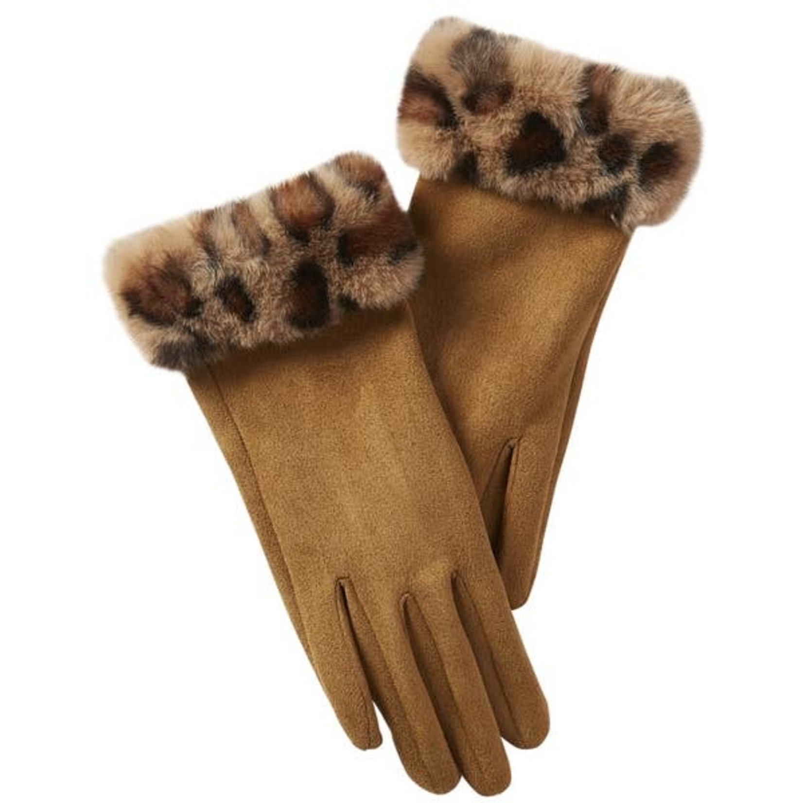 Tawny Fuzzy Leopard  Trim Gloves