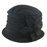 Jeanne Simmons Polar Fleece Brim Cap w/ Flower in Black