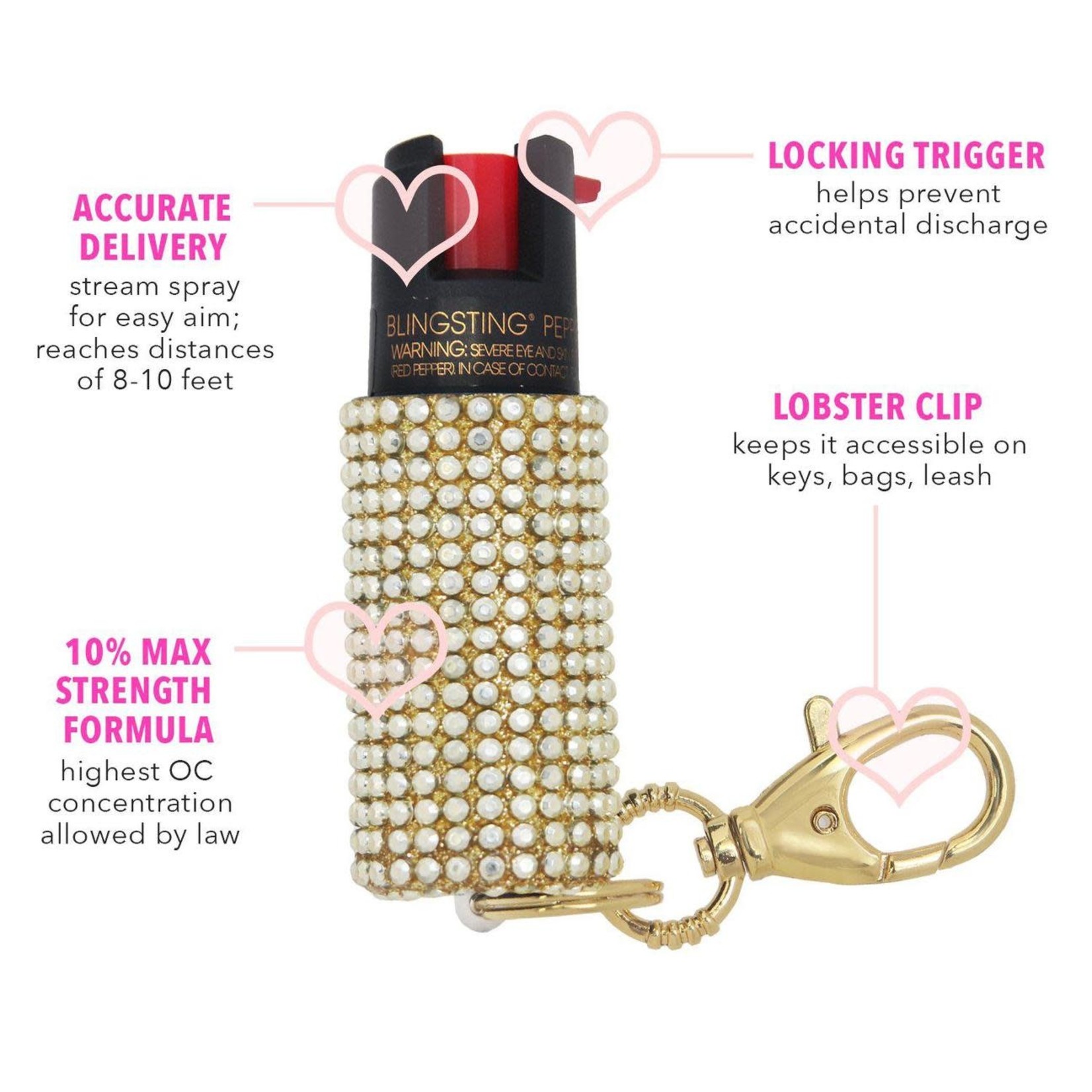 Blingsting Pepper Spray in Gold Rhinestone Case