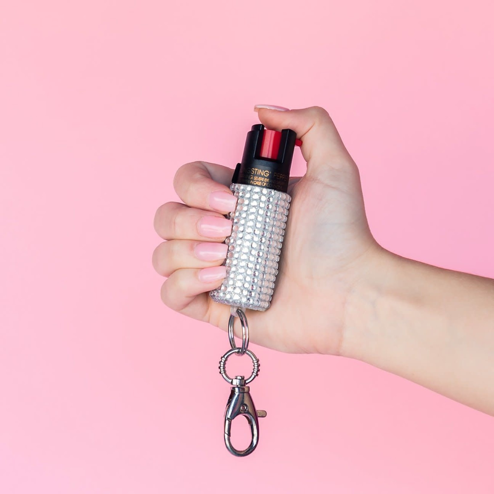 Blingsting Pepper Spray in Silver Rhinestone Case