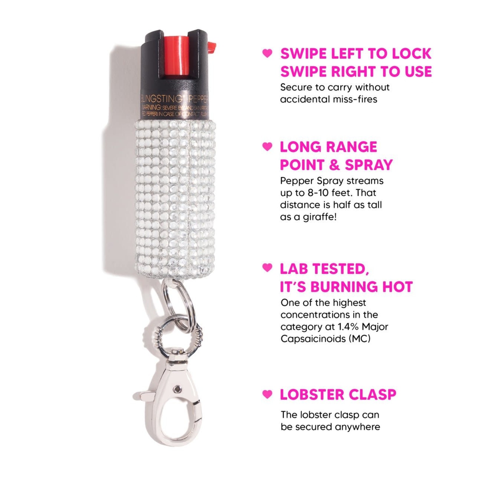 Blingsting Pepper Spray in Silver Rhinestone Case