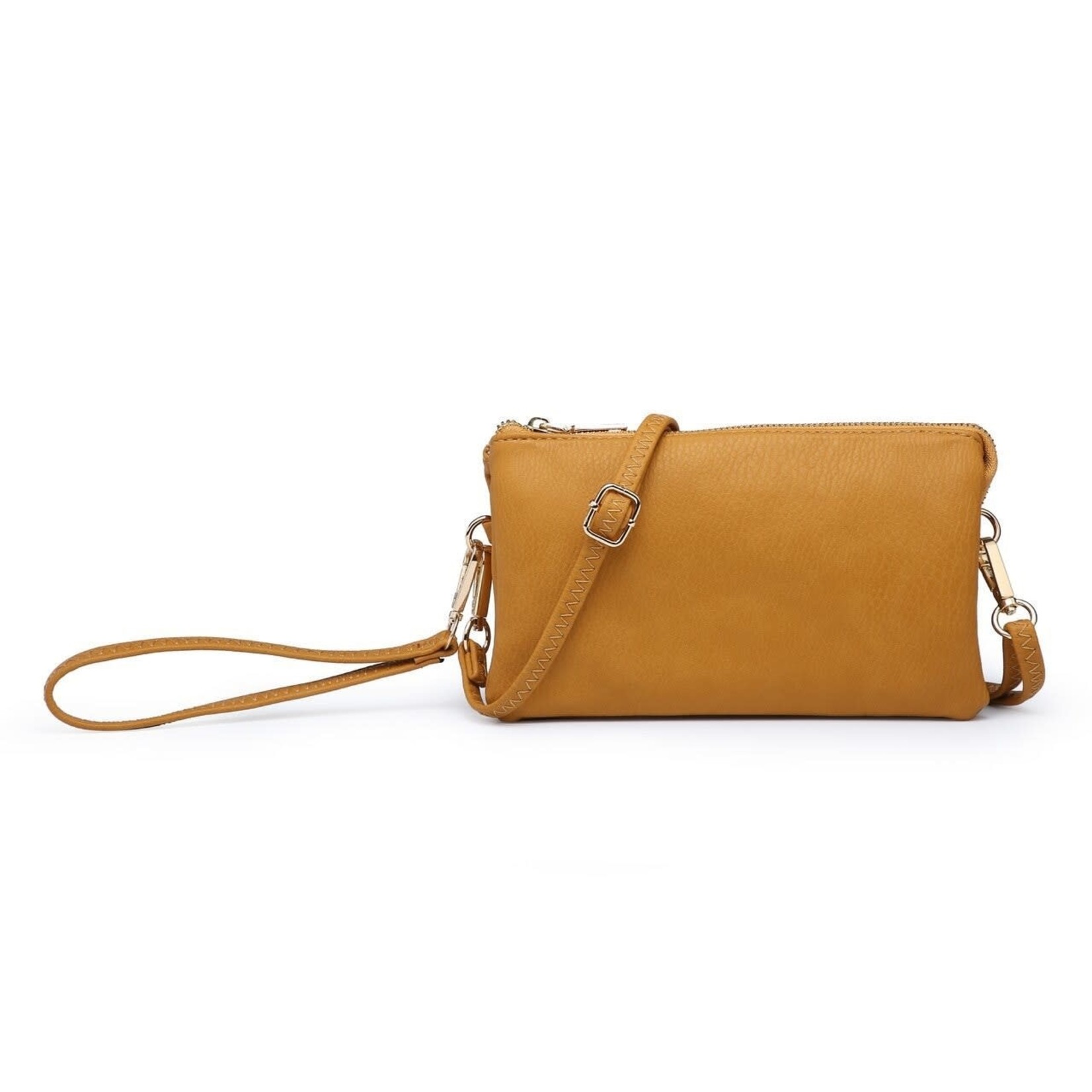 Jen & Co Riley Vegan Leather Double-Sided Wristlet/Crossbody-Mustard(MD)