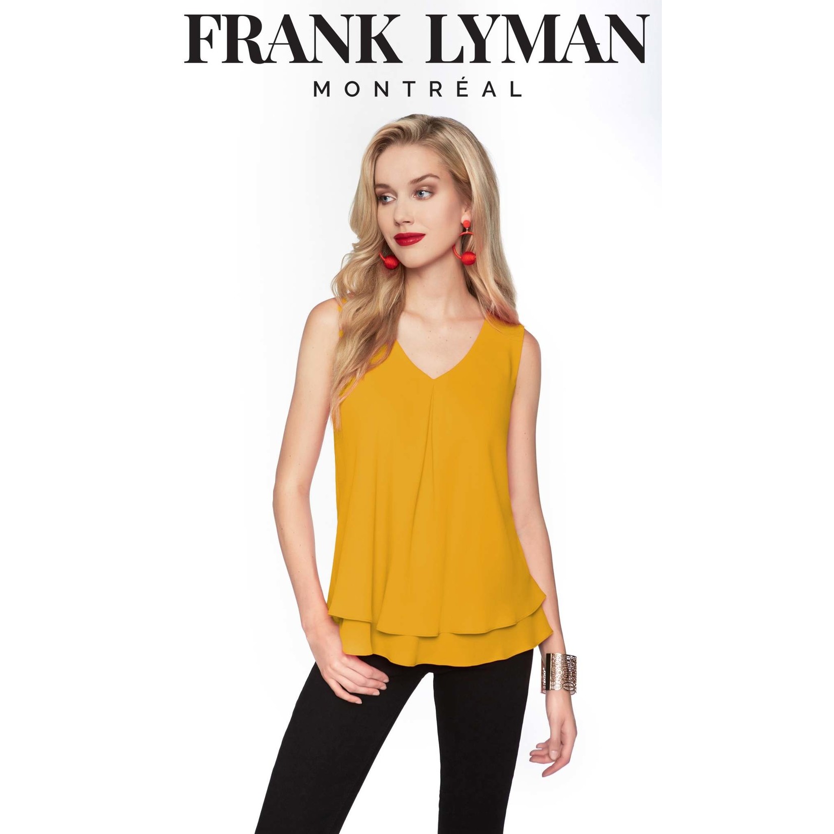 Woven V-Neck Layered Flowy Tank in Marigold