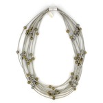 Sea Lily Silver PW 10 Layer Necklace w/Silver-Gold Geodes
