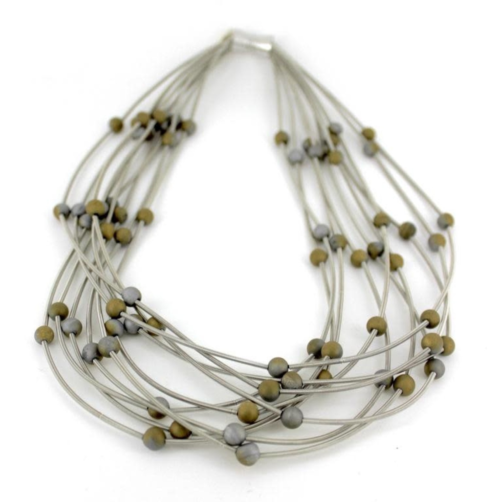 Sea Lily Silver PW 10 Layer Necklace w/Silver-Gold Geodes