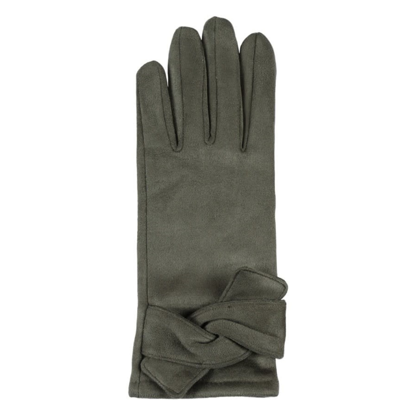 Jeanne Simmons Faux Suede Texting Gloves w/ Twist Trim - Olive