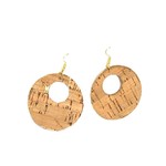 Bamboo and Gold Cork Double Circle Earrings