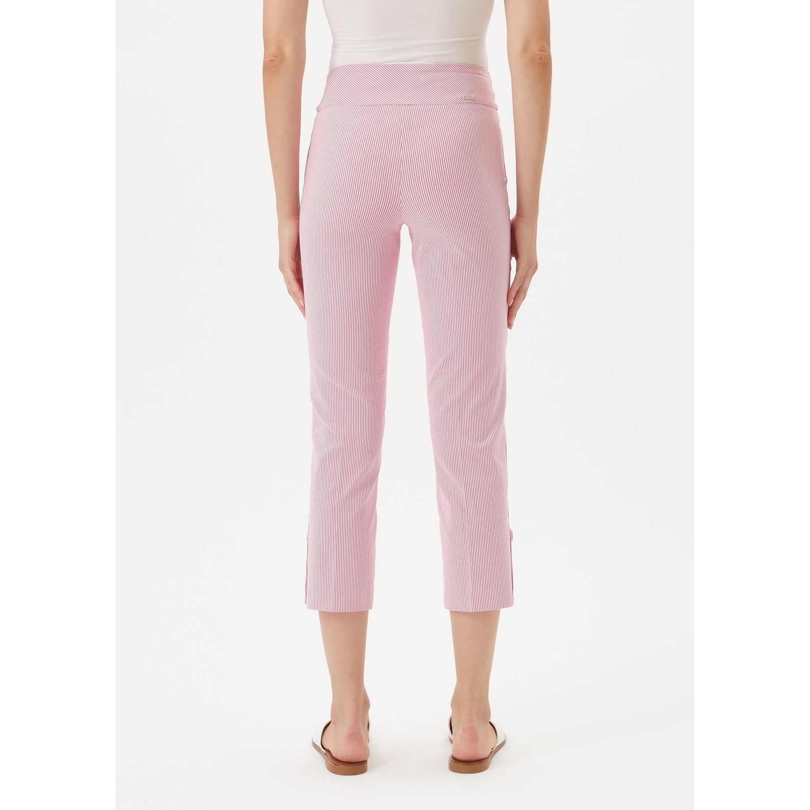 Pink and White Pinstripe Crop Pant w/ Button Side Slit
