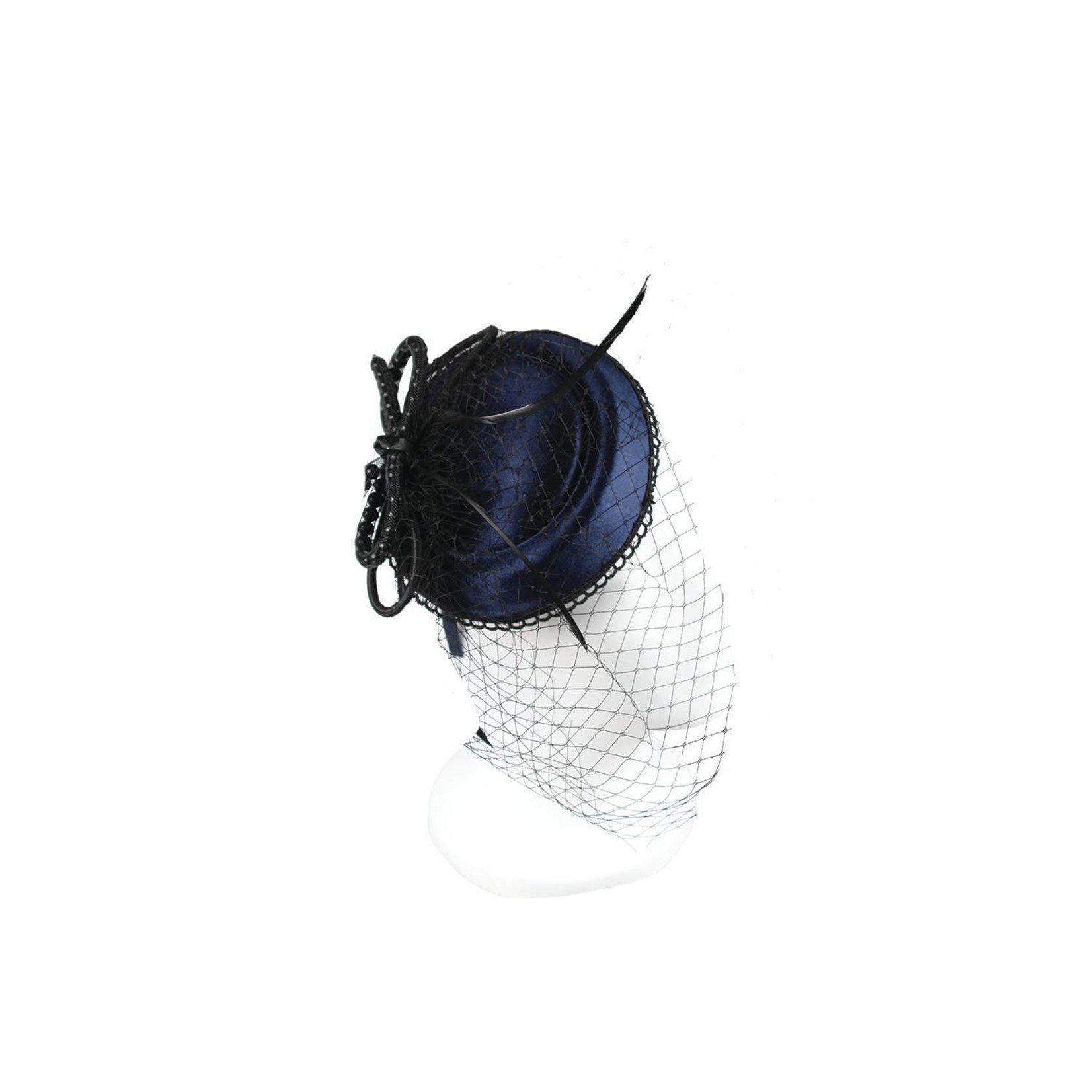 Jeanne Simmons Fascinator/SatinDiscVelvetBowScallopEdgeNet Dk Blue