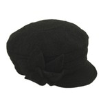 Jeanne Simmons Black Boiled Wool Short Brim Cap w/ Flower Accent