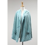 Caite Faded Aqua Embroidered Hooded Cardigan